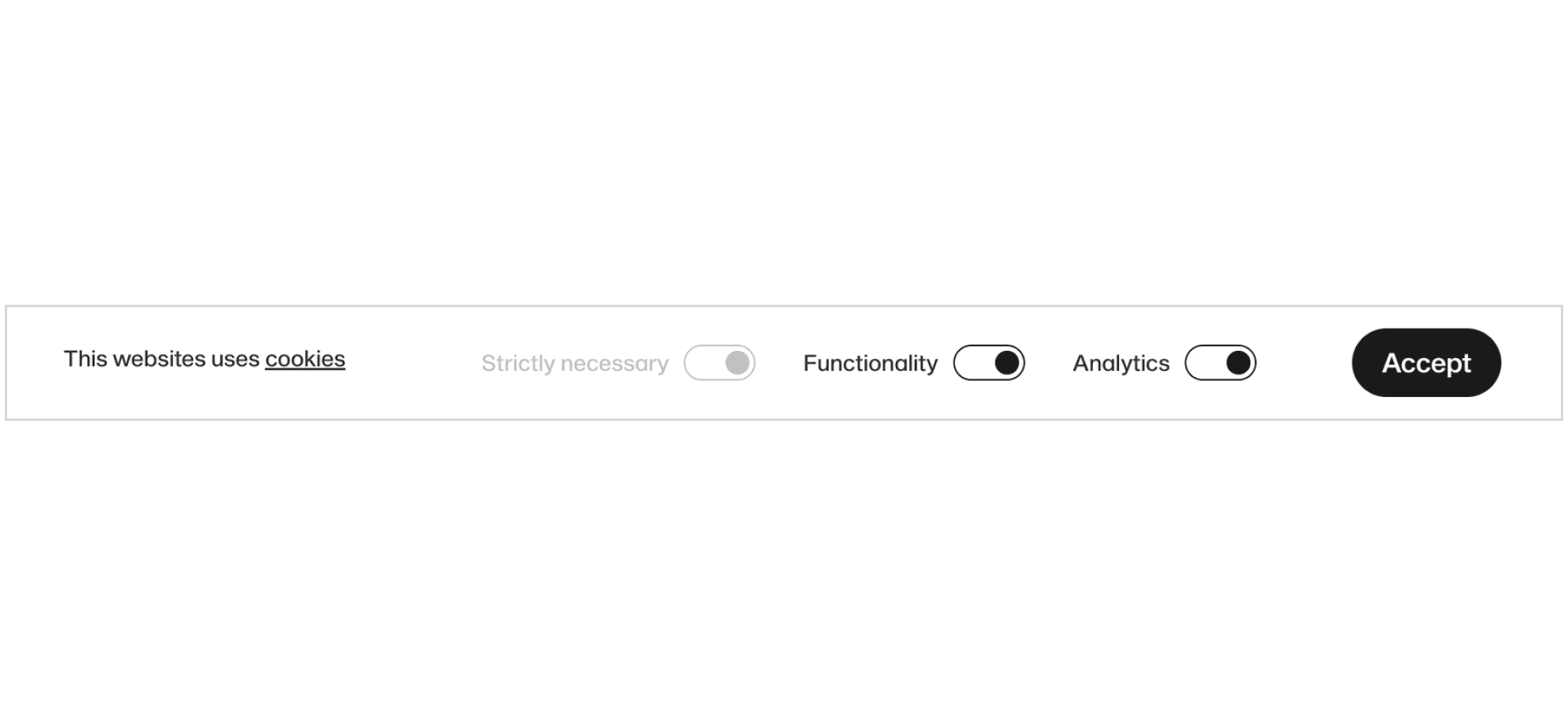Cookie consent banner with options for strictly necessary, functionality, analytics cookies, and an accept button.