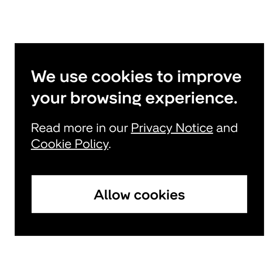 A black cookie consent notice on a website with a white 'Allow cookies' button.