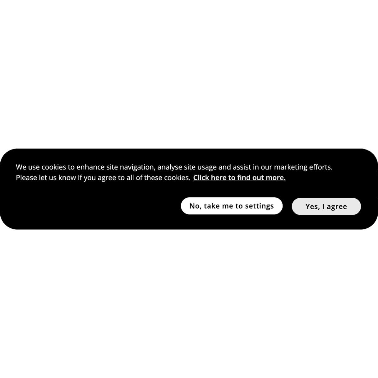 A black and white cookie consent pop-up with options to agree or change settings.