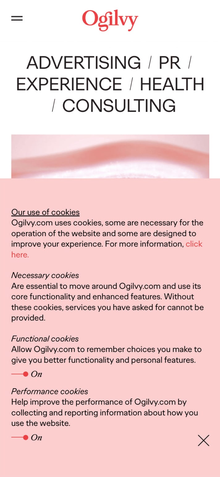 Responsive mobile design and cookie banner example