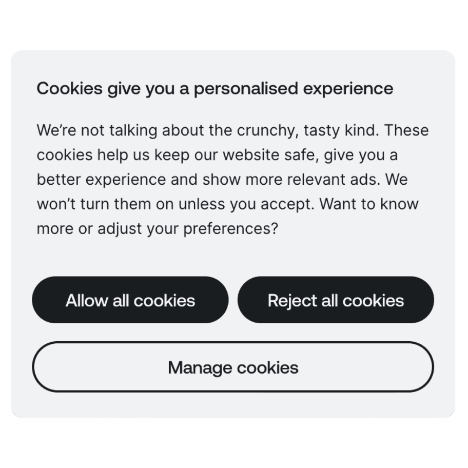 A cookie banner with 'Allow all cookies' 'reject all cookies' and 'manage cookies' options.