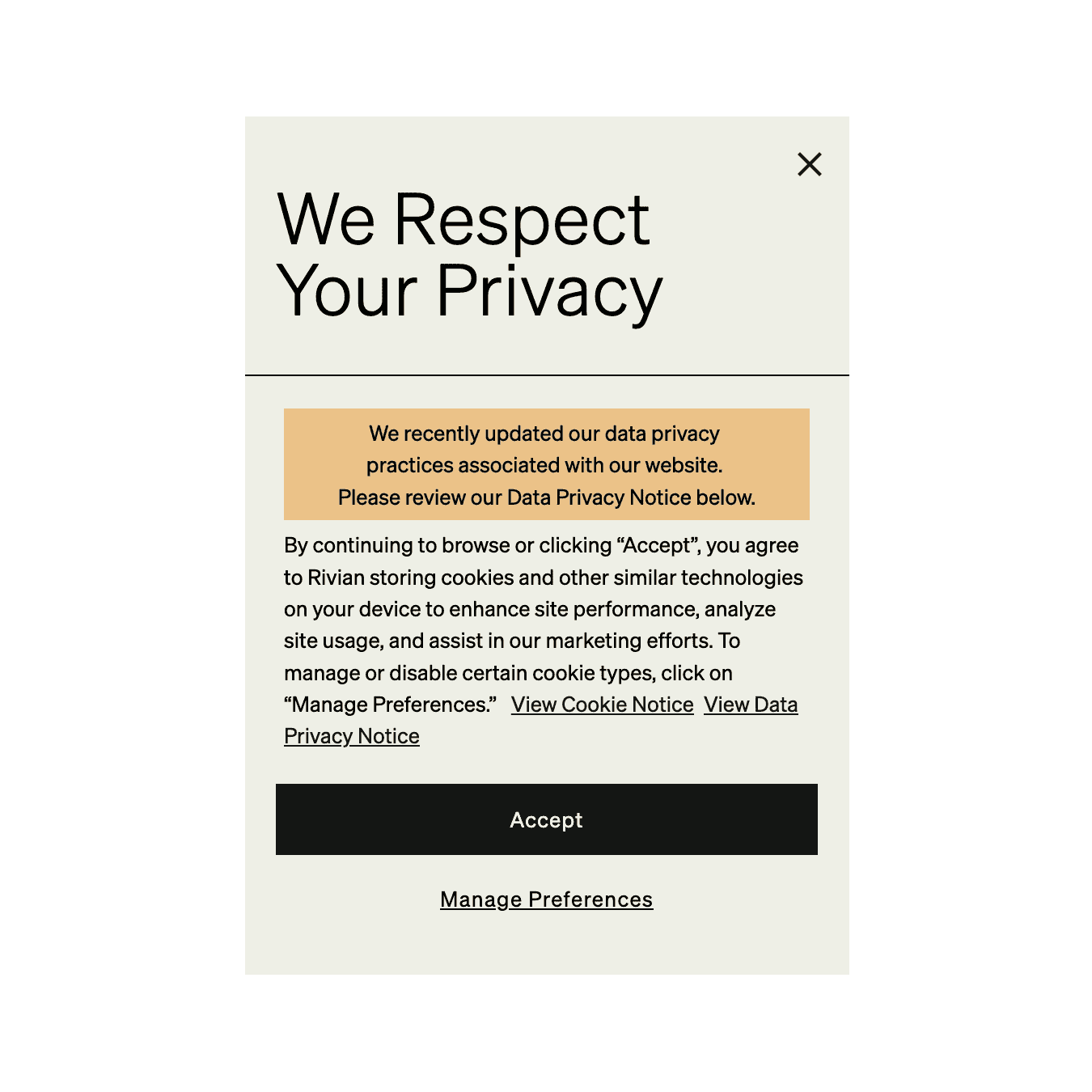An example of a good cookie banner design with muted warm tones