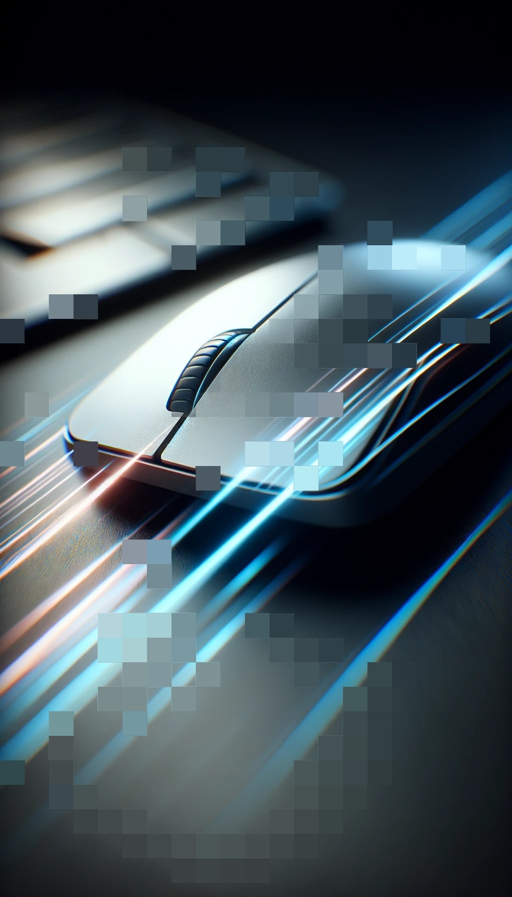 A computer mouse with glowing motion trails
